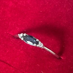 Platinum Marquise Sapphire Ring: Minimalist Diamond Stacking Ring - Size 7 1/2